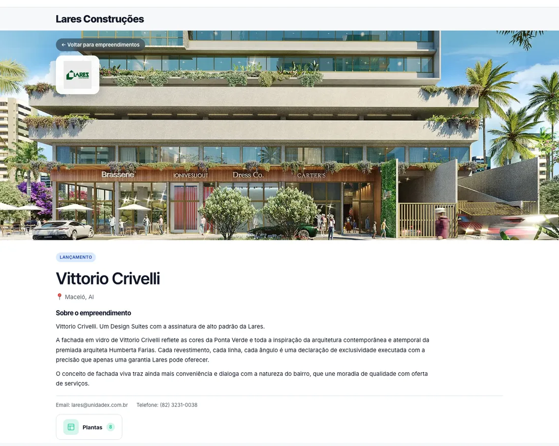 Portal público com a marca da construtora